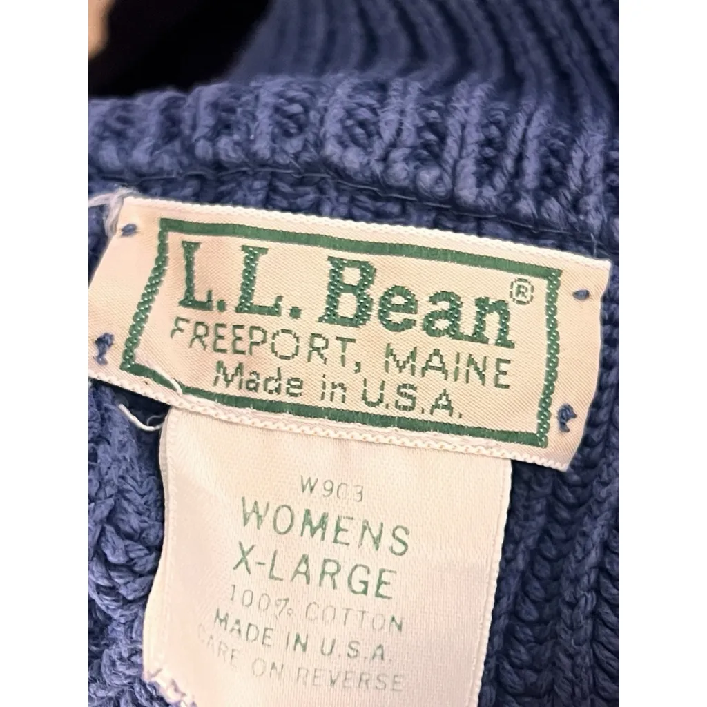 VTG L.L. Bean Blue Zip Front Cardigan Jacket XL Chunky Cable Knit Thick Oversize - Image 6