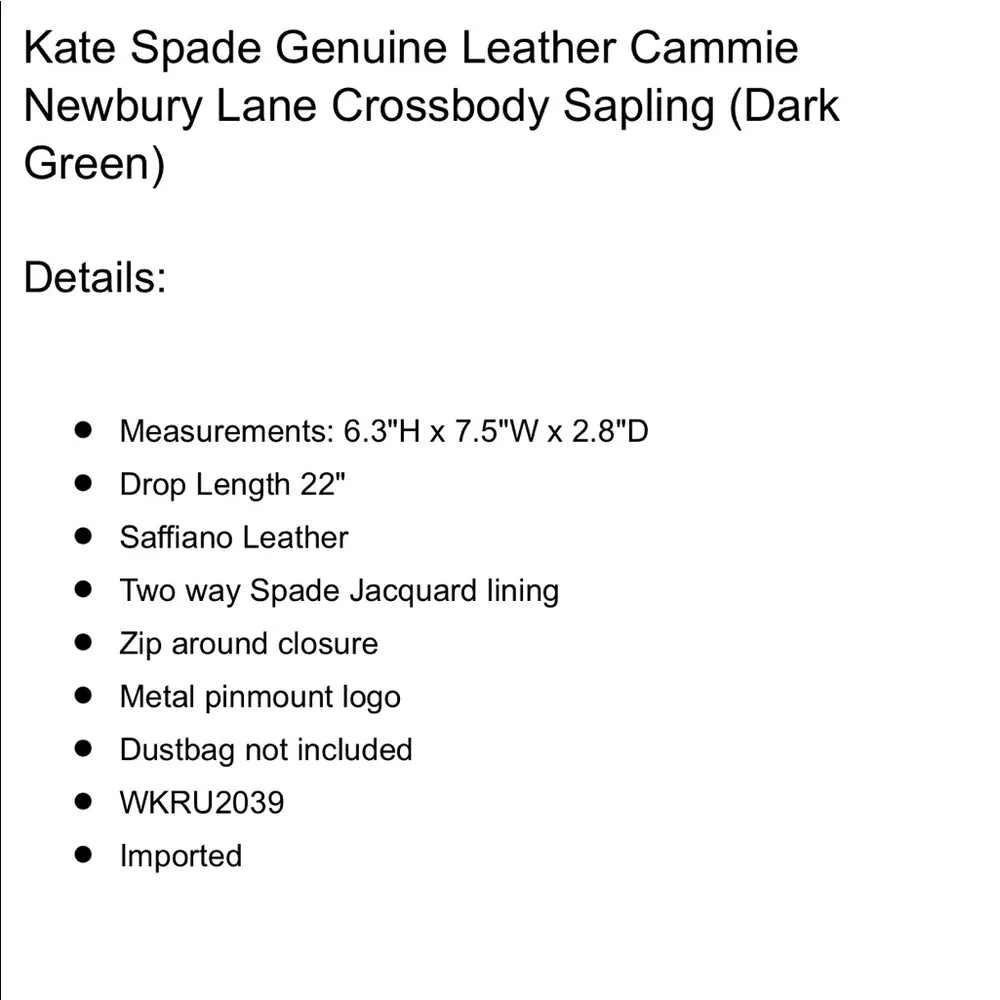 Kate Spade Genuine Leather Cammie Newbury Lane Crossbody Sapling (Dark green) - Image 5