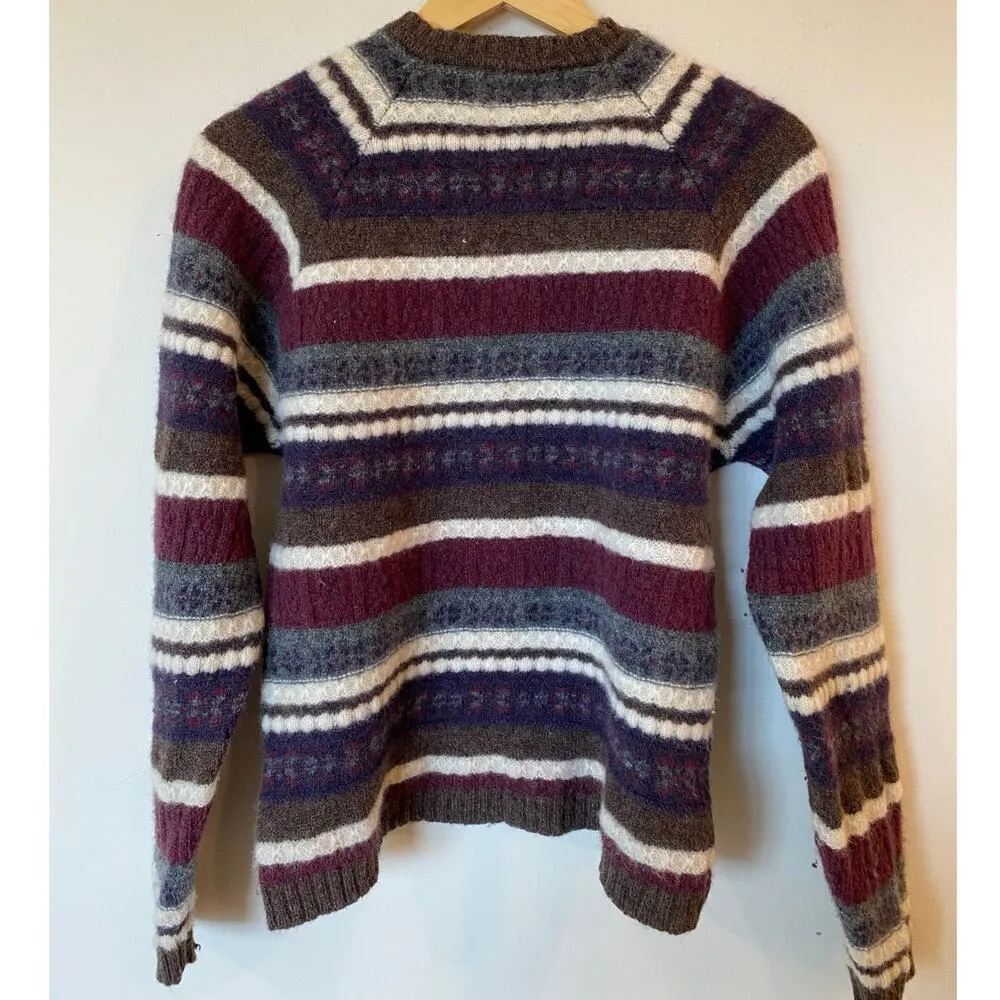 EMS Long Sleeve Wool Striped V-Neck Pullover Sweater Gray Women's Small Vintage - Image 2