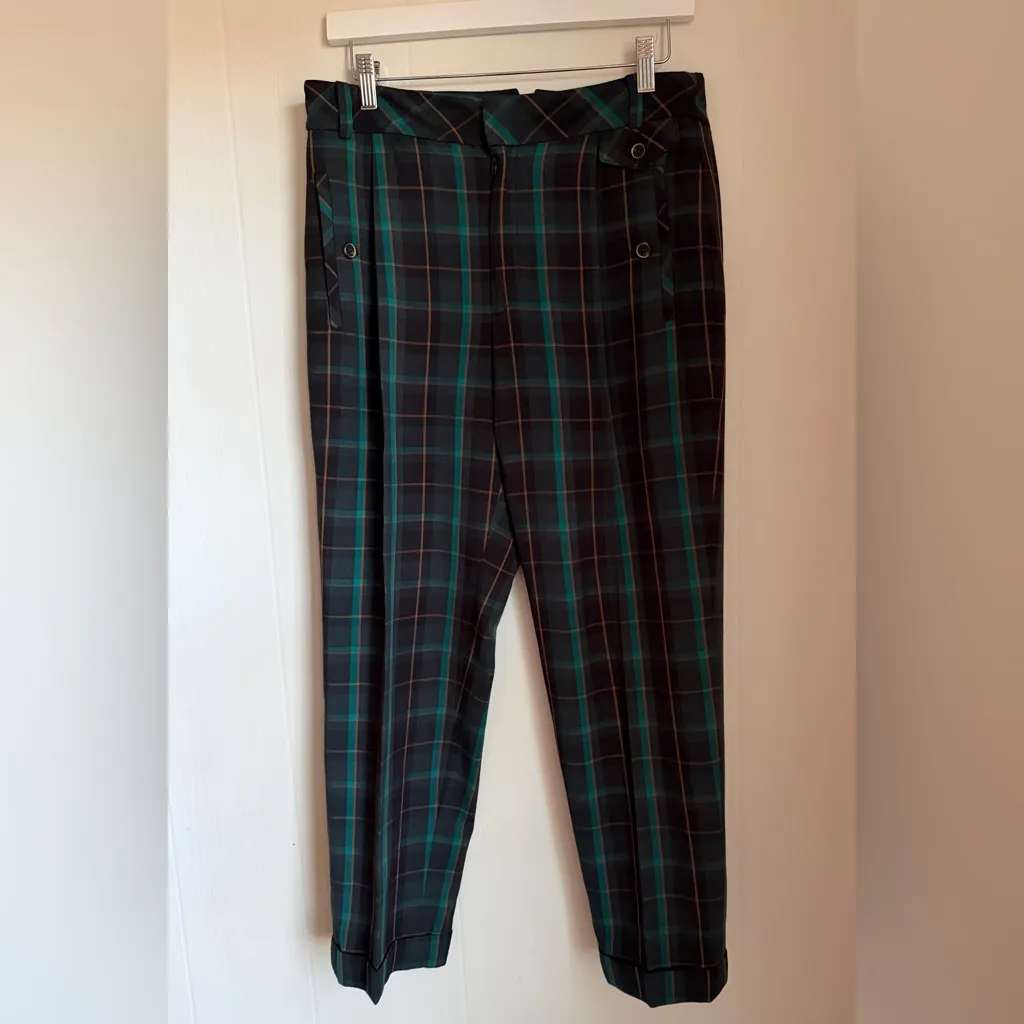 Cartonnier Anthropologie Kames Pants 6 Green Navy Plaid Heritage Prep Academia - Image 2