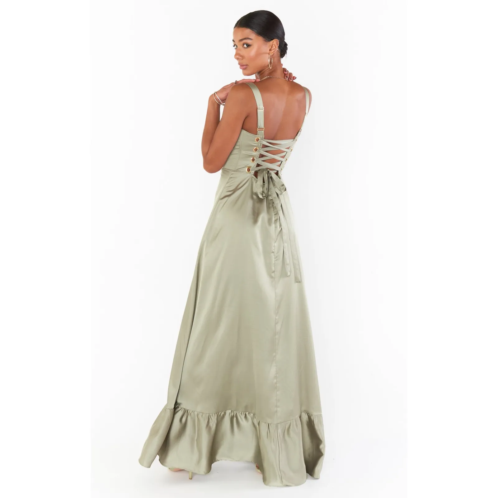 Show Me Your Mumu Clarissa Corset Dress in Moss Green Luxe Satin XXL NWT - Image 7