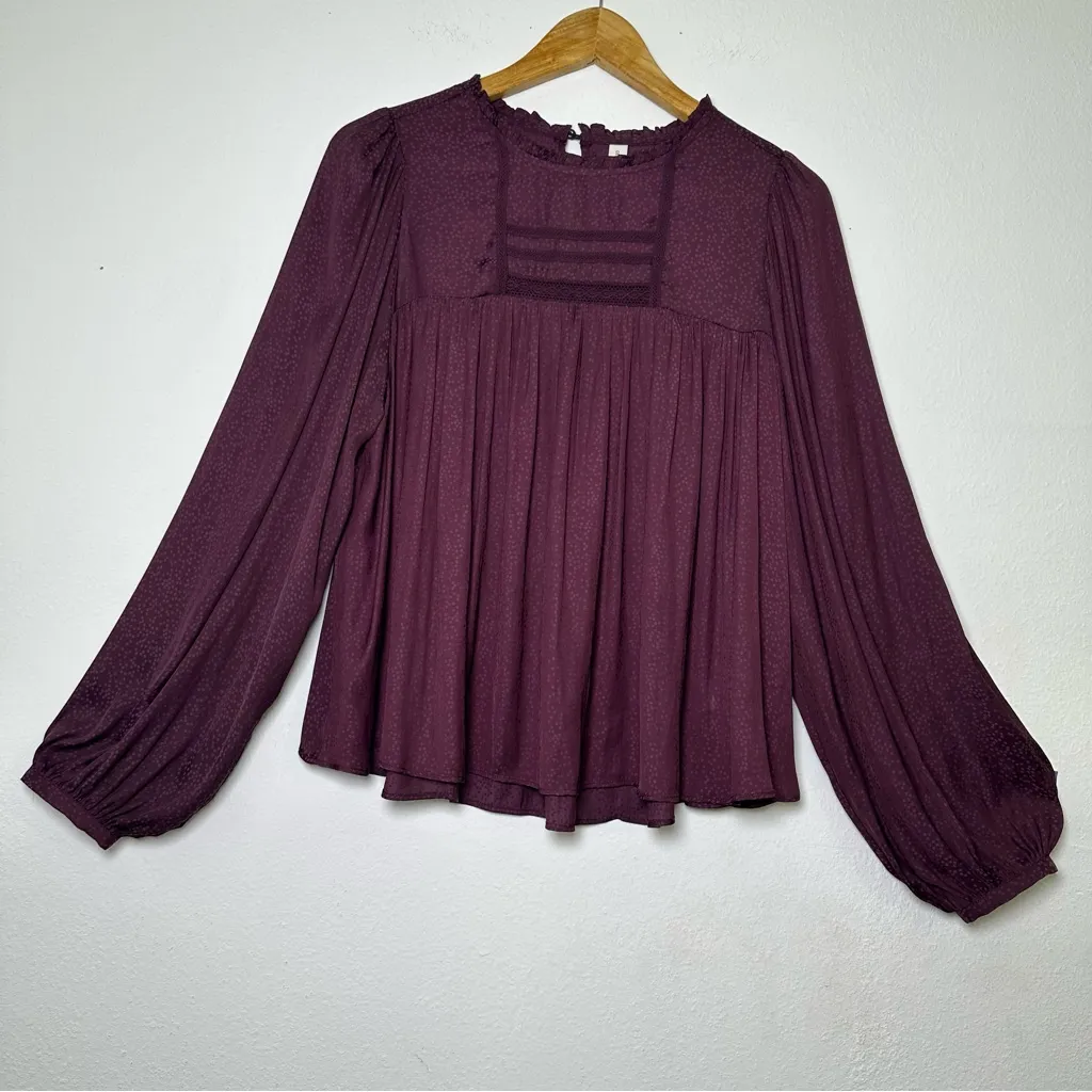 Gentle Fawn Burgundy Polka Dot With flare Long Sleeve Blouse - Image 2