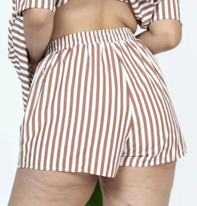 Princess Polly  Chloe Brown White Stripe Drawstring Mini Shorts 8 - Image 4