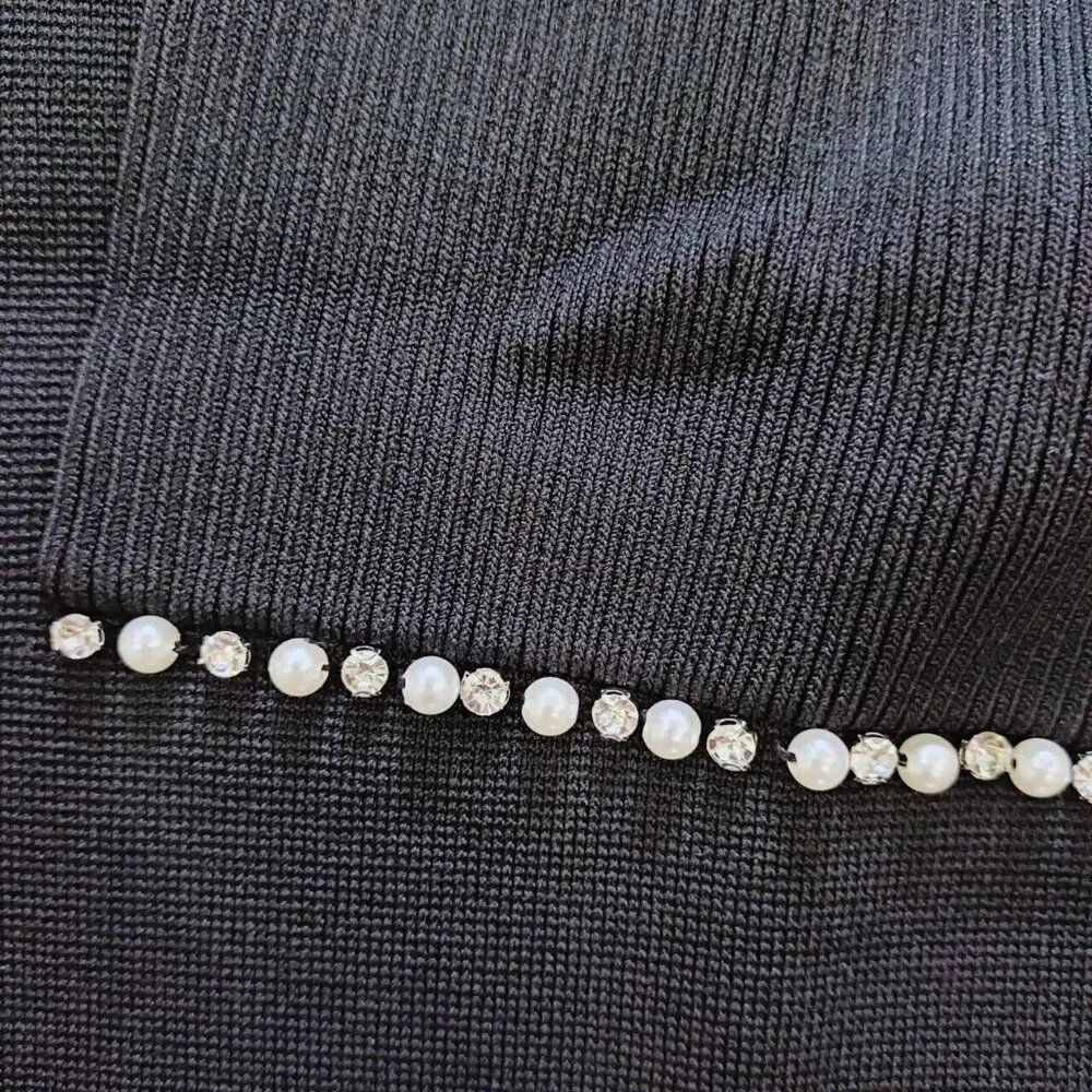 Woman's NWOT Black Pearl Rhinestone Knit Skirt Pull on Elastic waist One Size Size undefined - Image 3