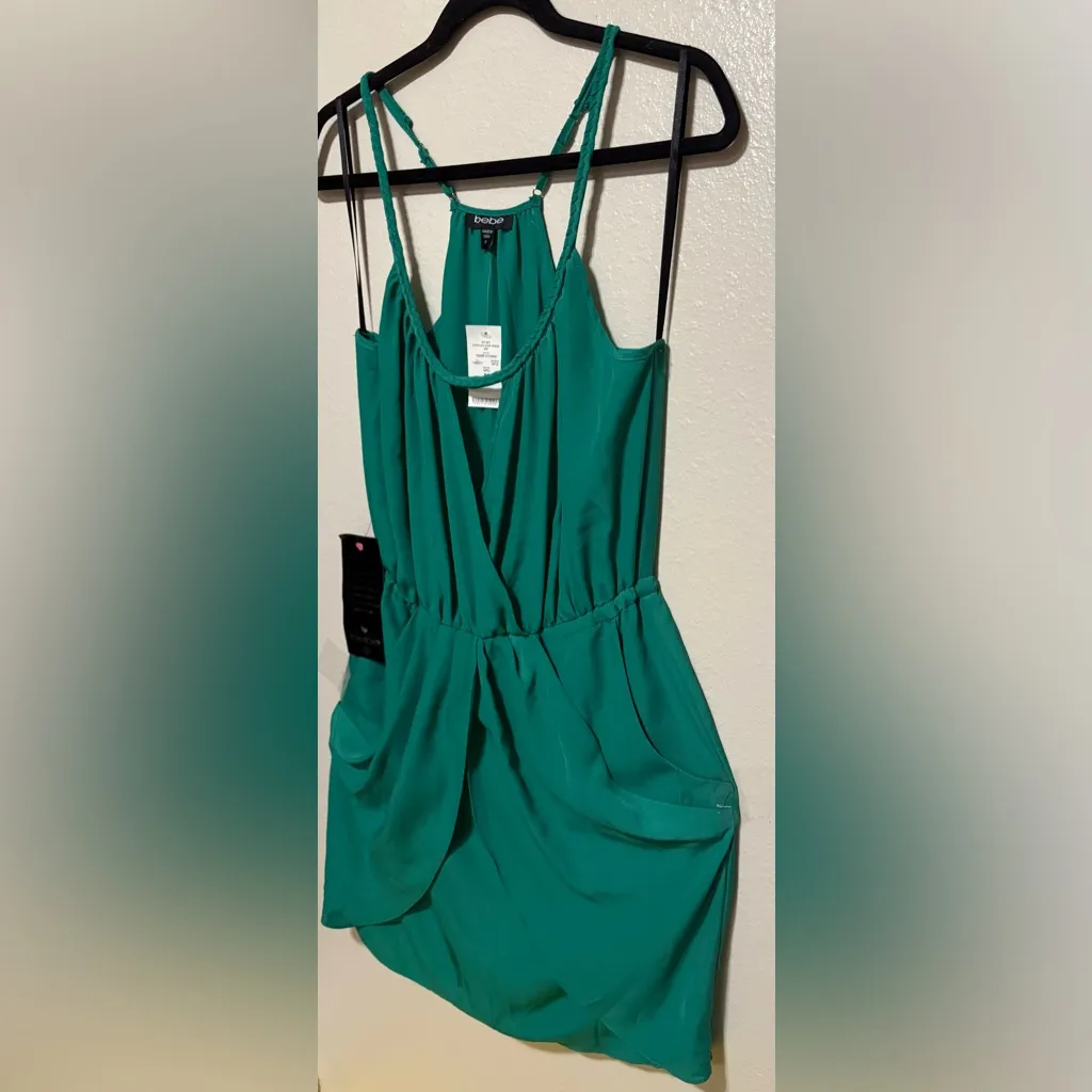 Bebe Flowy Green Jet Set Surplice Tank Draped Dress - Image 2
