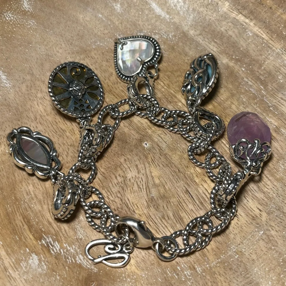 Carolyn Pollack 925 Sterling Bracelet 5 Bejeweled Enhancer Charms Silver - Image 12