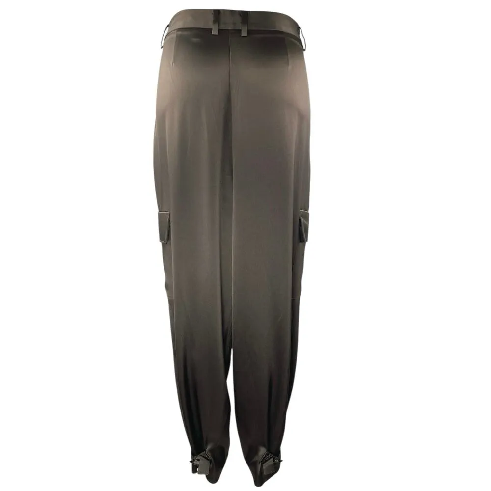 Aritzia Babaton Brown Silk Satin High Rise Tapered Barrel Trousers Pants Size 12 - Image 3