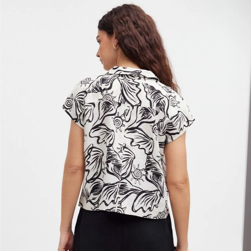 Madewell 100% Linen‎ Boxy Cap-Sleeve Shirt in Lighthouse Print Sz S NEW - Image 2