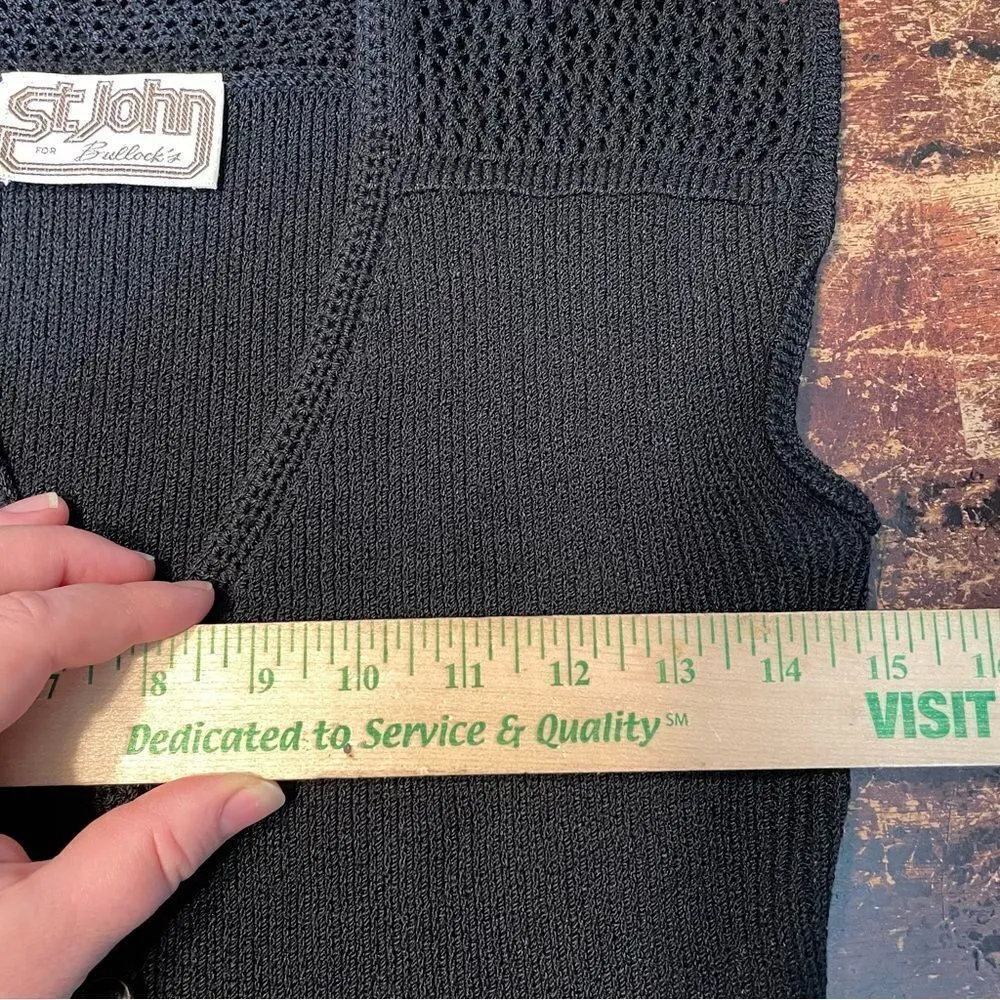Vintage 70s St. John Knit Dress Crochet Cottagecore‎ Cap Sleeve Pockets Black - Image 5