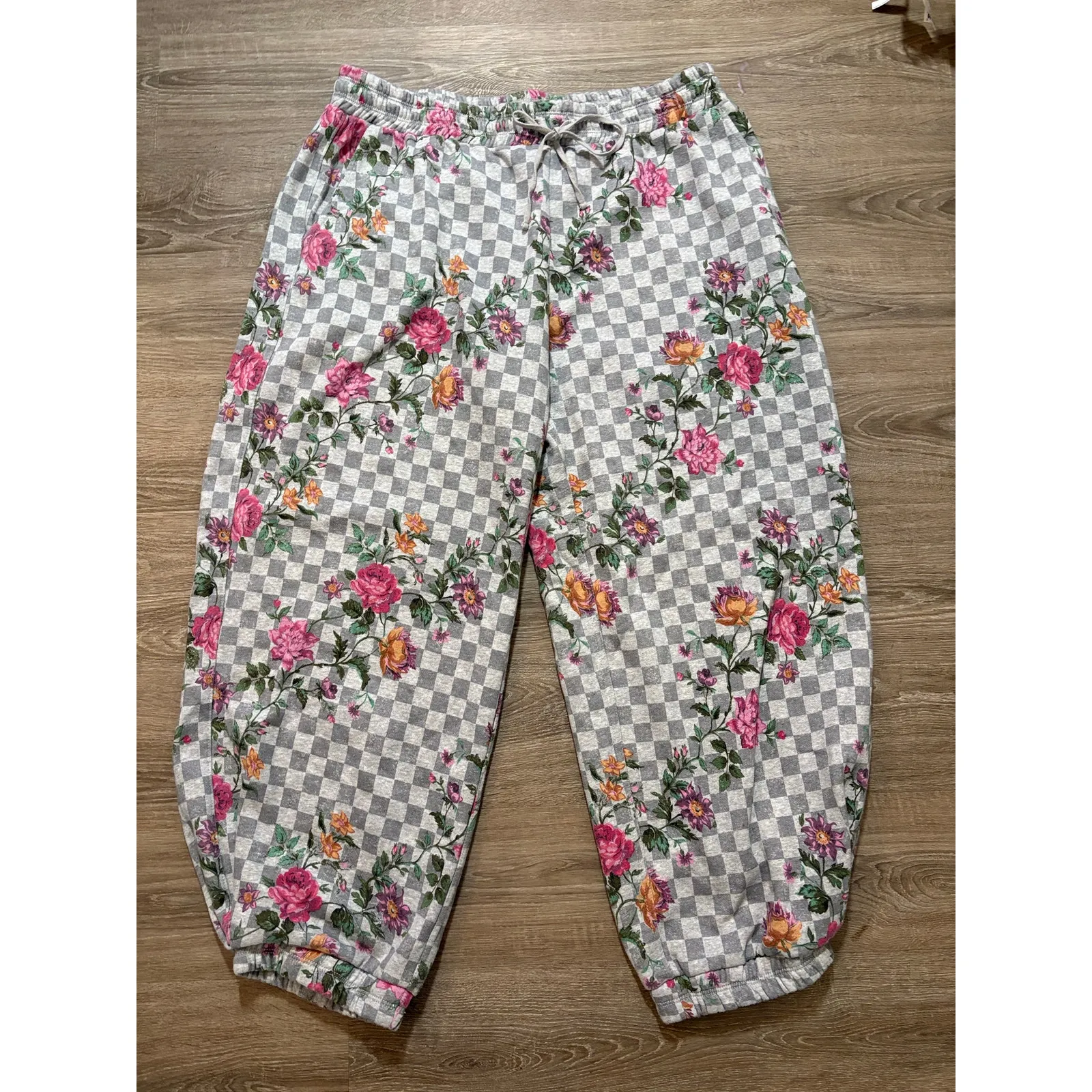 Daily Practice Floral Gingham Fleece Lined Jogger Sweatpants Size L *Rare! Gray Size L - Image 6