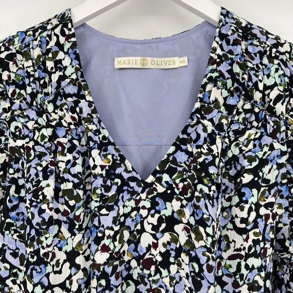 Marie Oliver Floral Blouse Rayon Silk Blend Ruffle Tiered Short Sleeves Size XXS - Image 2