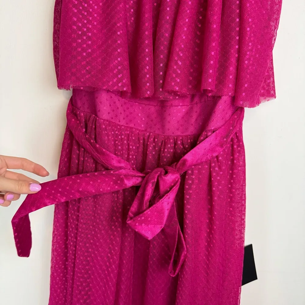 NWT Lulu’s Best Flirt Forward Magenta Shiny Mesh Tie Strap Midi Dress Sz Small - Image 8