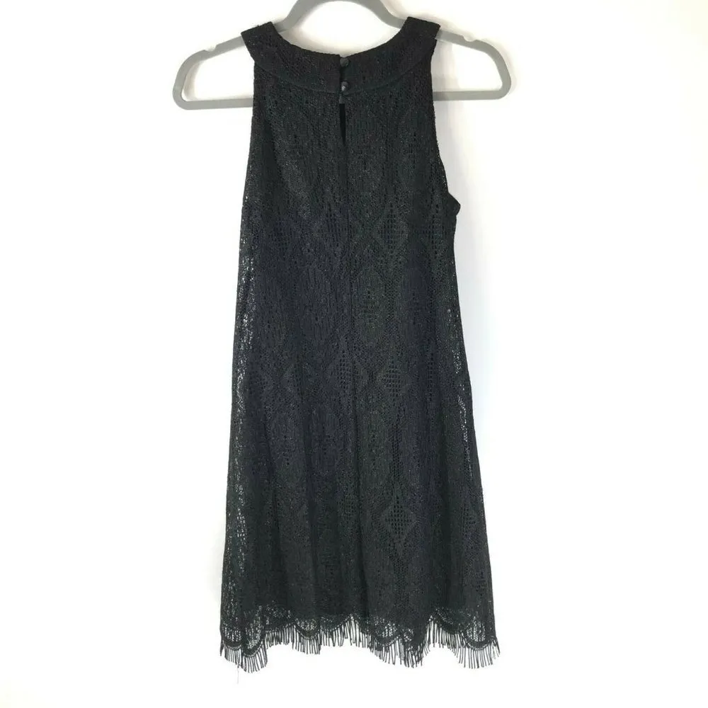 Dressbarn Collection Shift Dress Lace Overlay Sleeveless Fringe Black Size 6 - Image 2