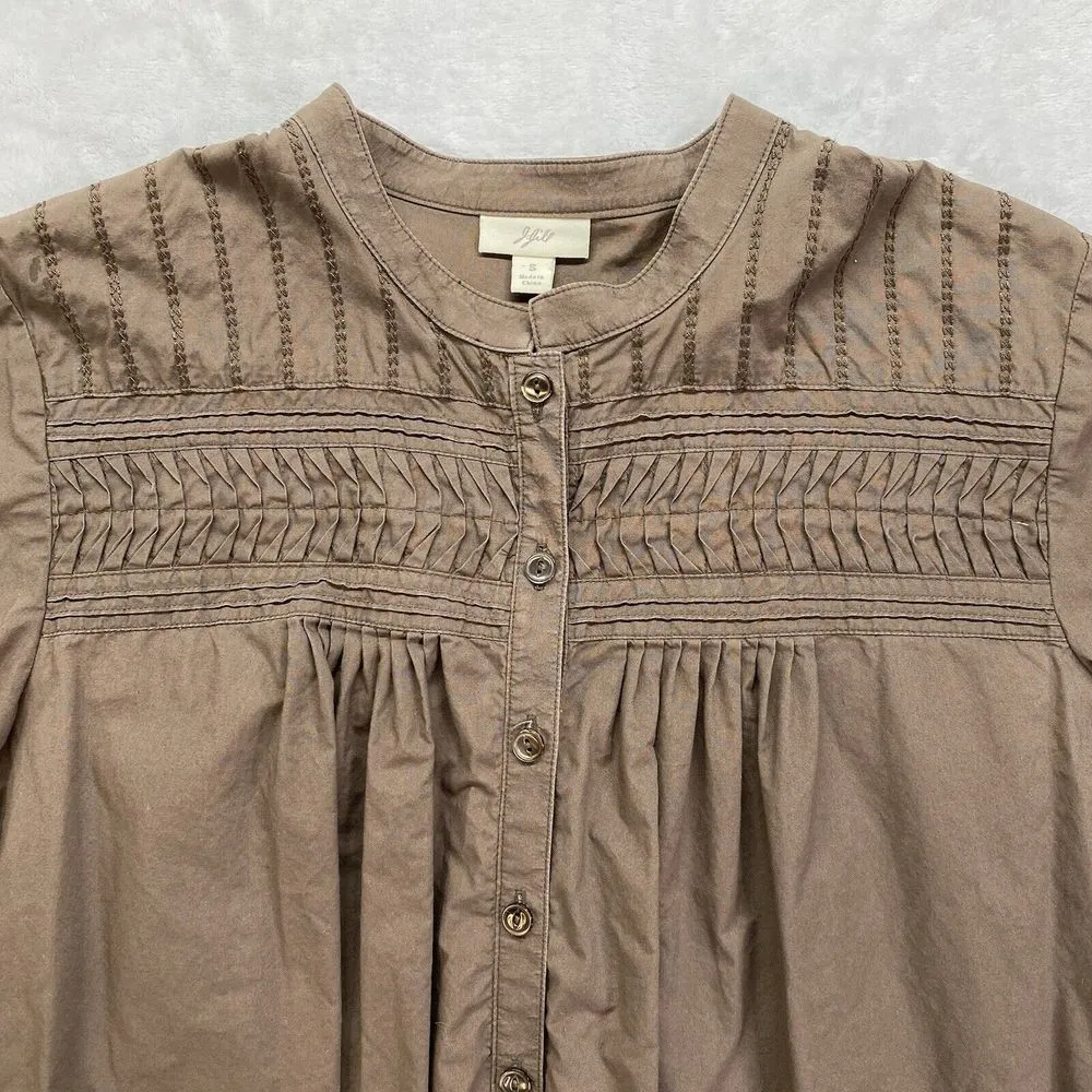 J.Jill Button Up Blouse shirt Womens Small Brown 3/4 Sleeve Shirt‎ embellished - Image 2