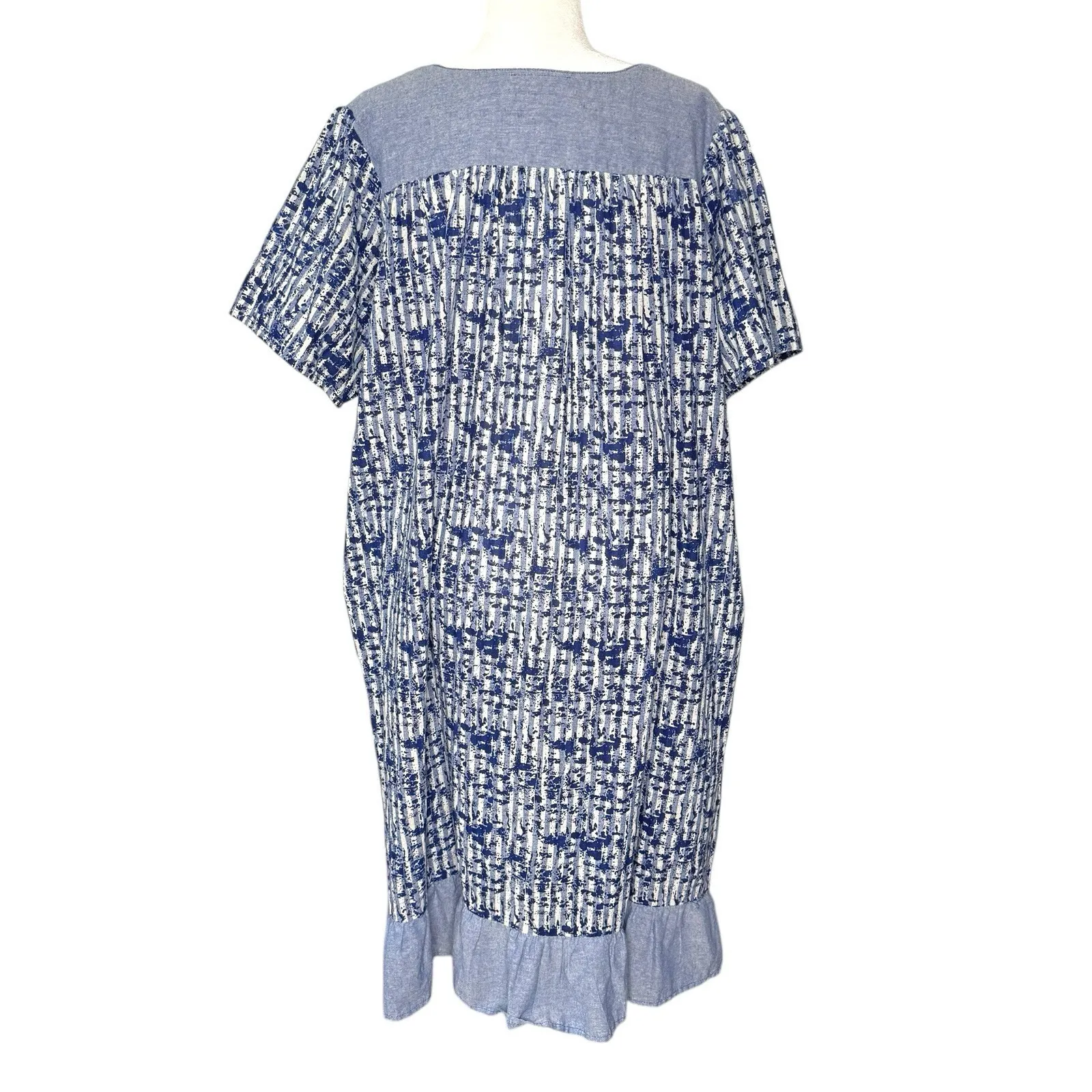 Vintage Cozee‎ Corner 2X Chambray Dress Lounge Muumuu Cottage Modest Pockets Blue Size XXL - Image 3