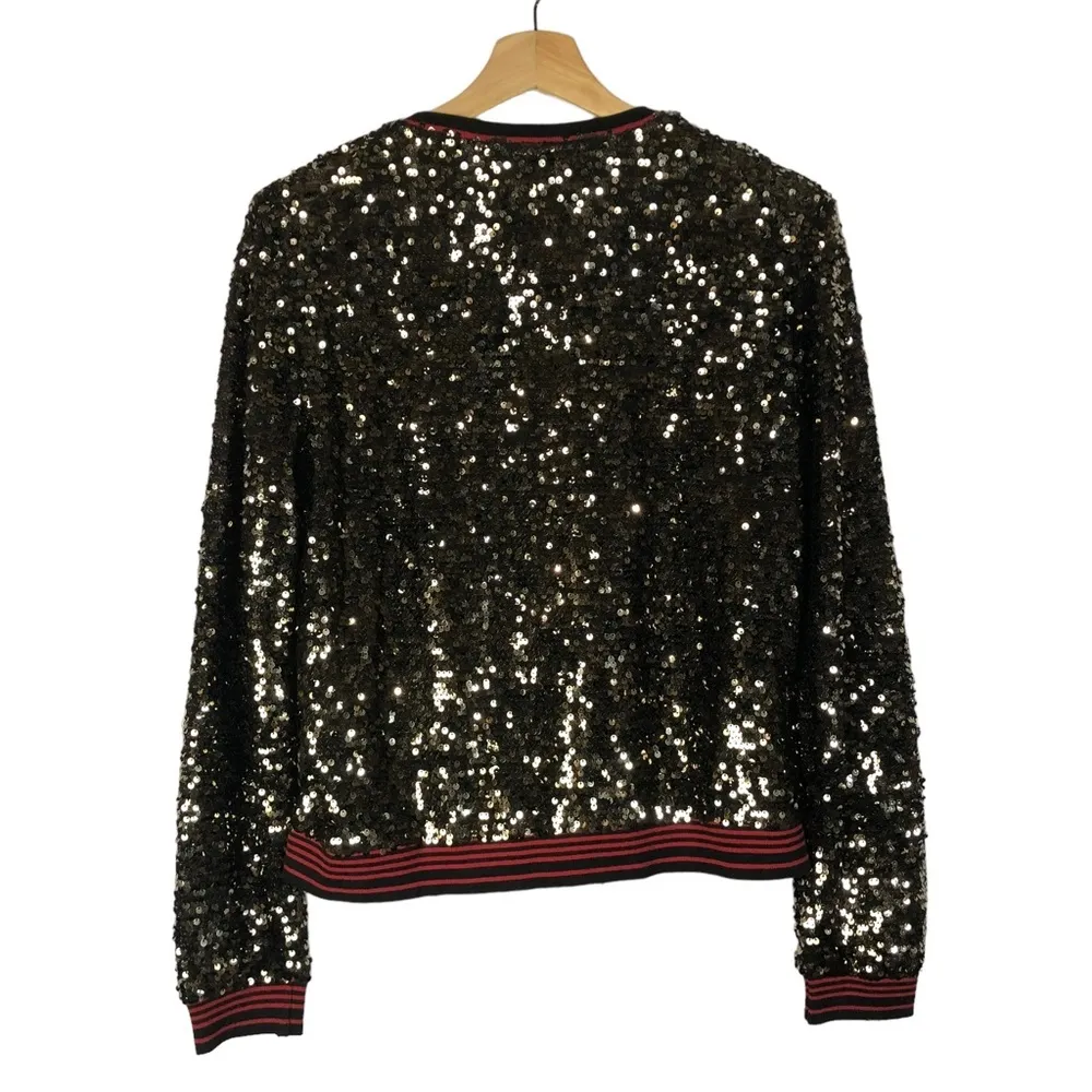 Sanctuary Black Disco Sequin Bomber Jacket XS - Image 4