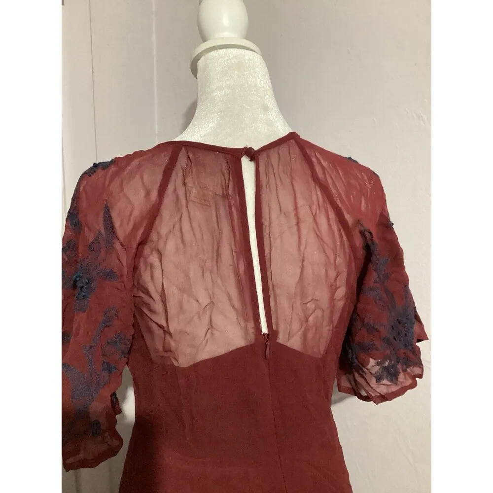 Anthropologie Maeve Francoise Red Floral Embroidered Midi Dress V-Neck 2 - Image 9