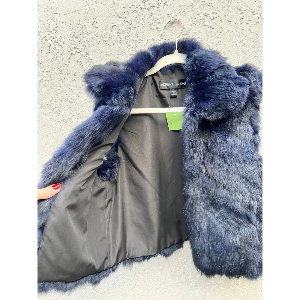 Adrienne Landau Collar Real Fur Rabbit Dyed Vest Jacket Blue Women's Size Small - Image 7