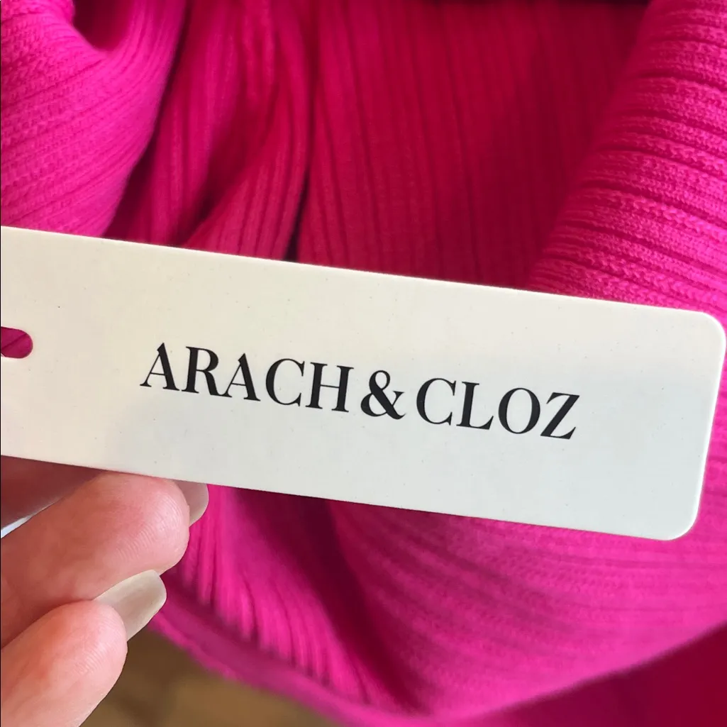 Arach & Cloz Bright Pink Magenta V Neck Halter Cross Back Mermaid Hem Dress New - Image 8