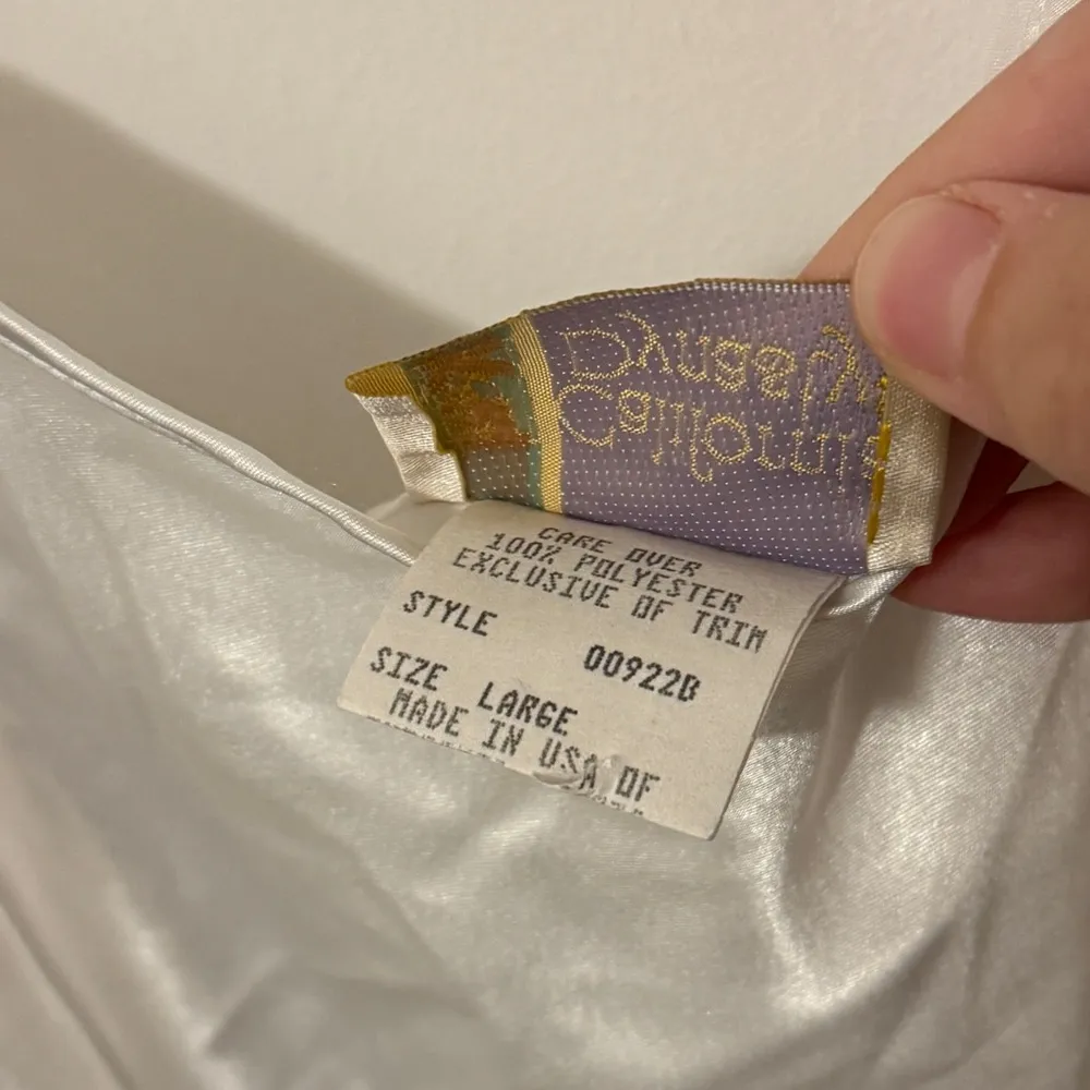 Vintage 1980s White Slip Dress Size Large Lace Floral Beaded Y2K Bridal goth - Image 6