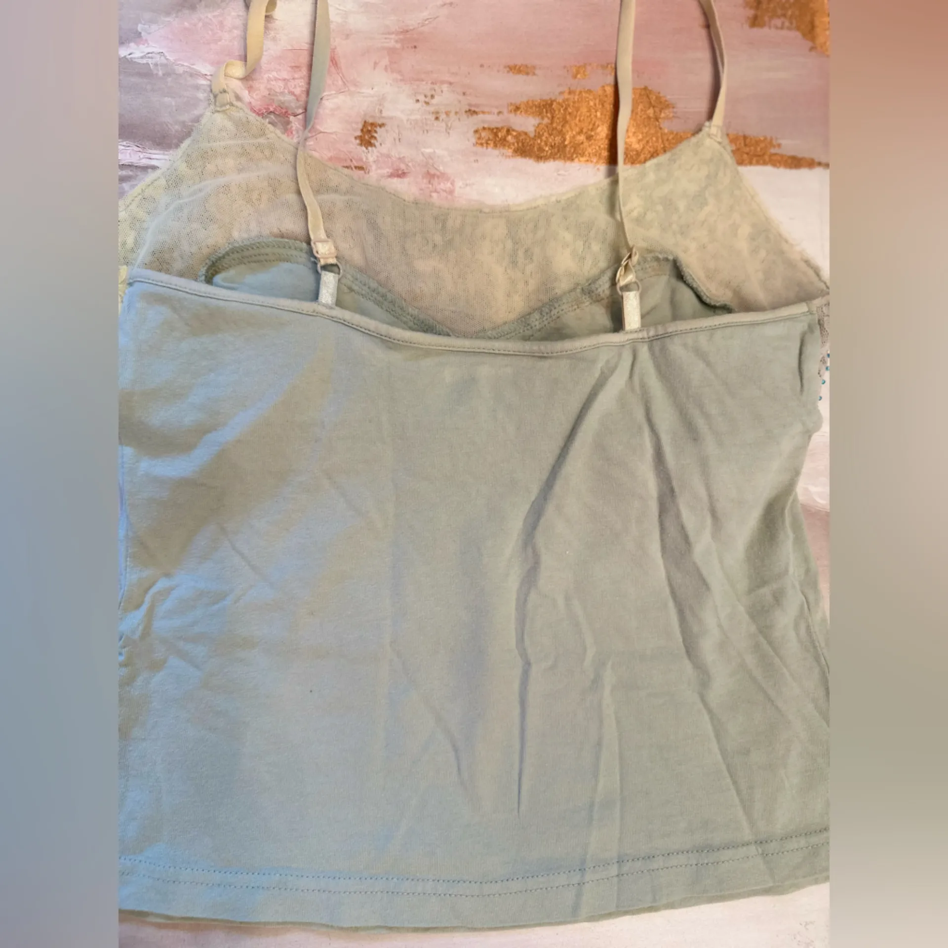 Vintage Express Blue Sequin Beaded Lace Juniors Sz S Y2K Camisole Top Fairy READ - Image 3