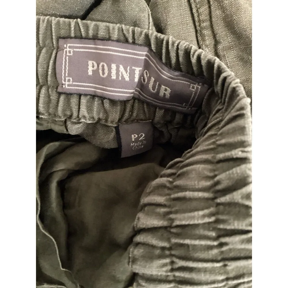 Point Sur Green Linen Blend Elastic Waist Tapered Pants Petite 2 Size 2P - Image 5