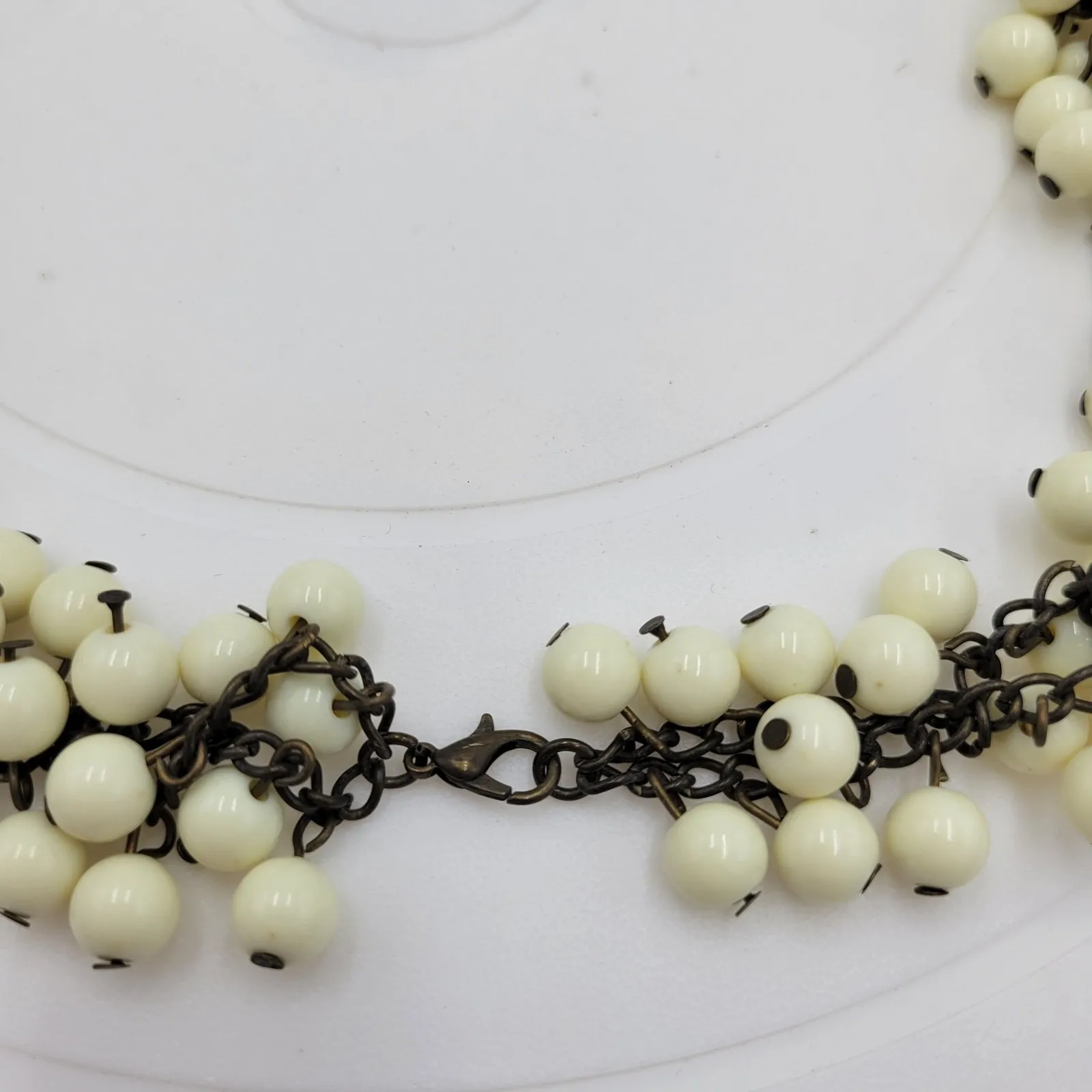 Vintage Bib Necklace 20" Ivory Pinned Beads Multi Layered Fashion Statement - Image 3