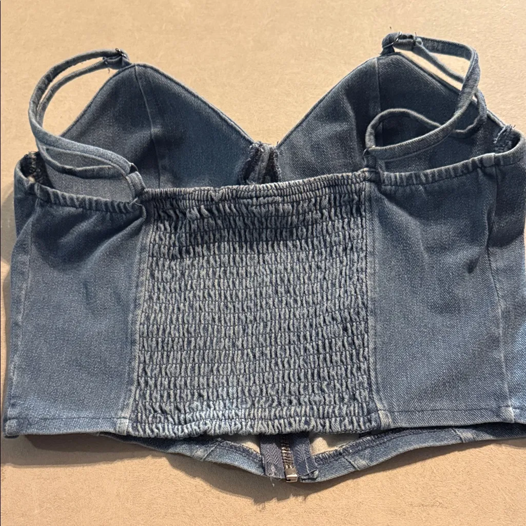 Denim Bustier Top with Zipper - Image 3