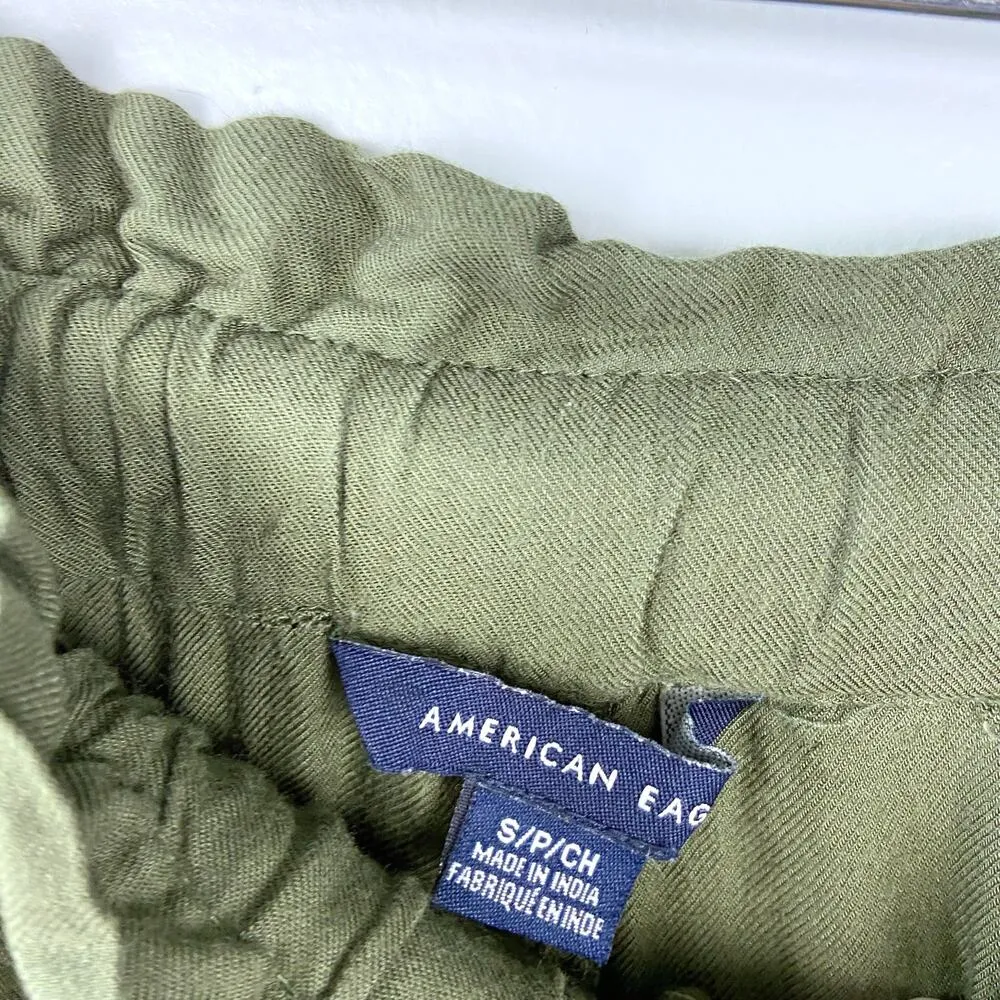 American Eagle Wide Leg Pants Paperbag High Rise Crop Ankle Olive Green Small - Image 5