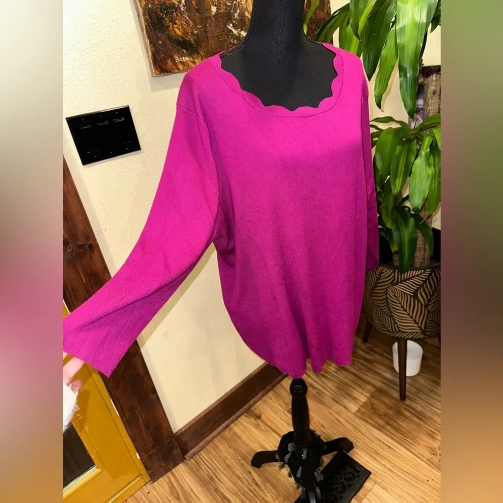 Cable & Gauge Purple Sweater Round Neck Size 1X - Image 2