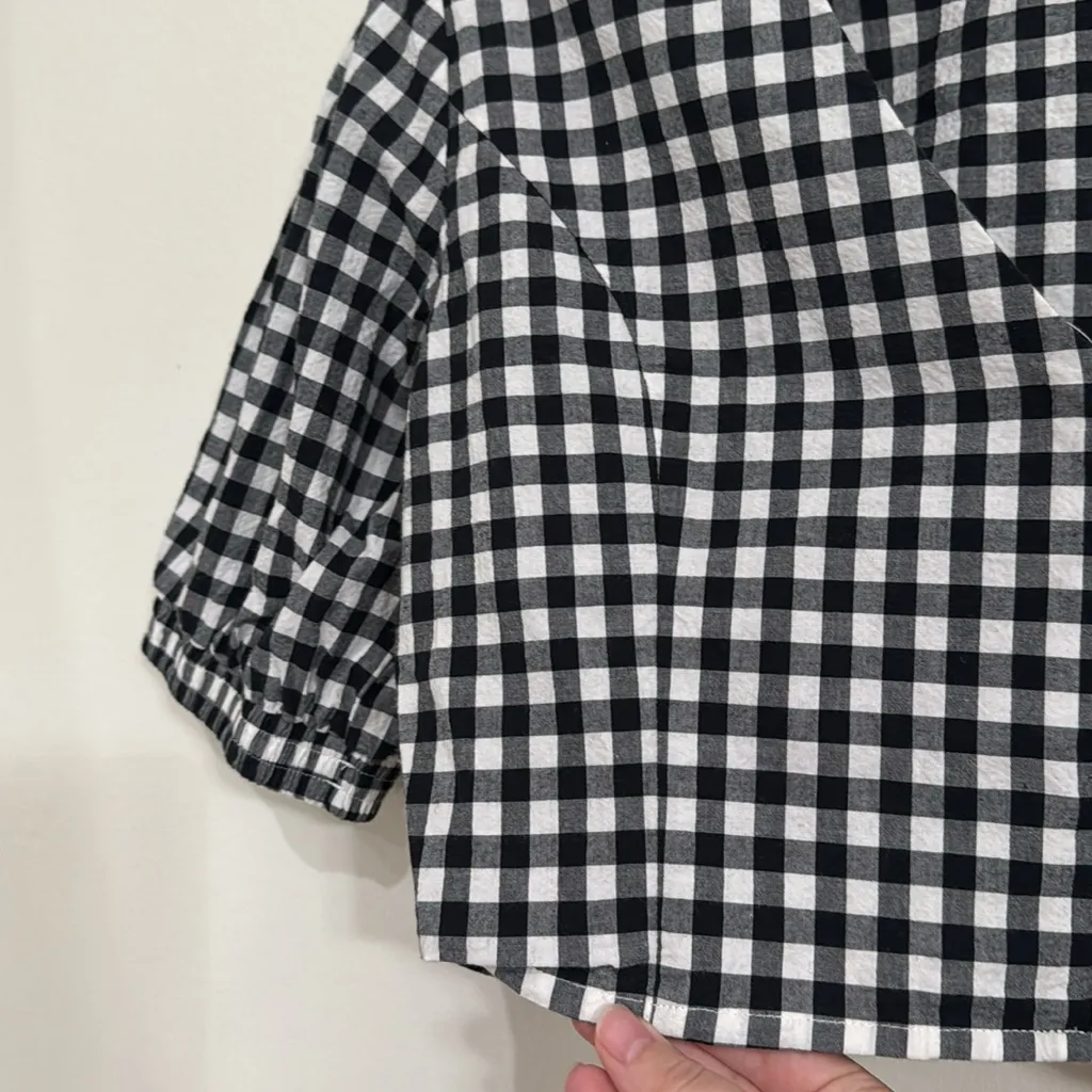 Obey Black/White Checkered Button Down Balloon Short Sleeve Crop Top Cotton sz M - Image 5