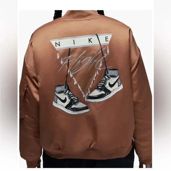 Nike Air Jordan Flight Renegade Women’s Bomber Jacket Oversized Copper NEW - Image 2