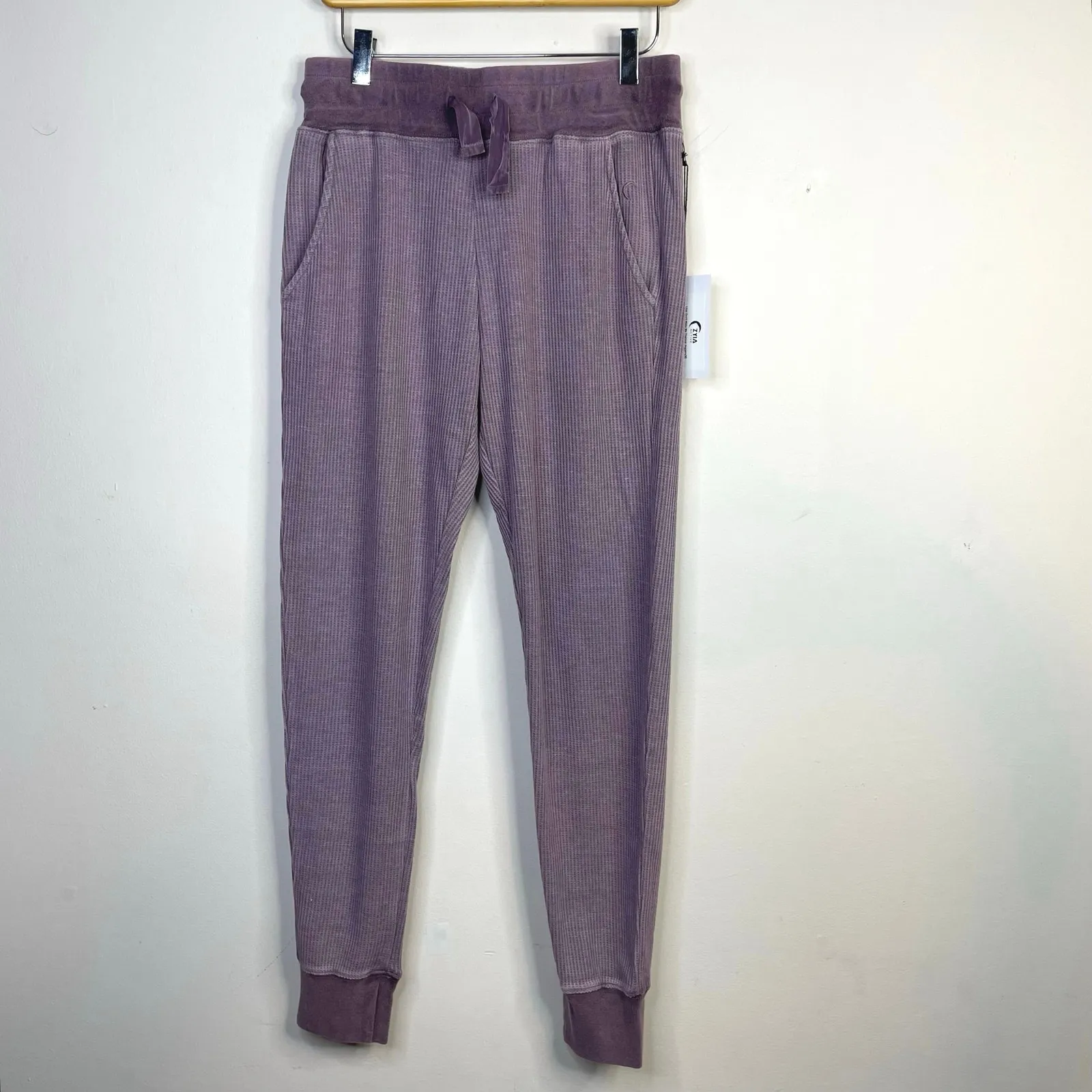 Zyia Dont Wake Me Up Lilac Thermal Waffle Knit Joggers Pants Loungewear M New - Image 2