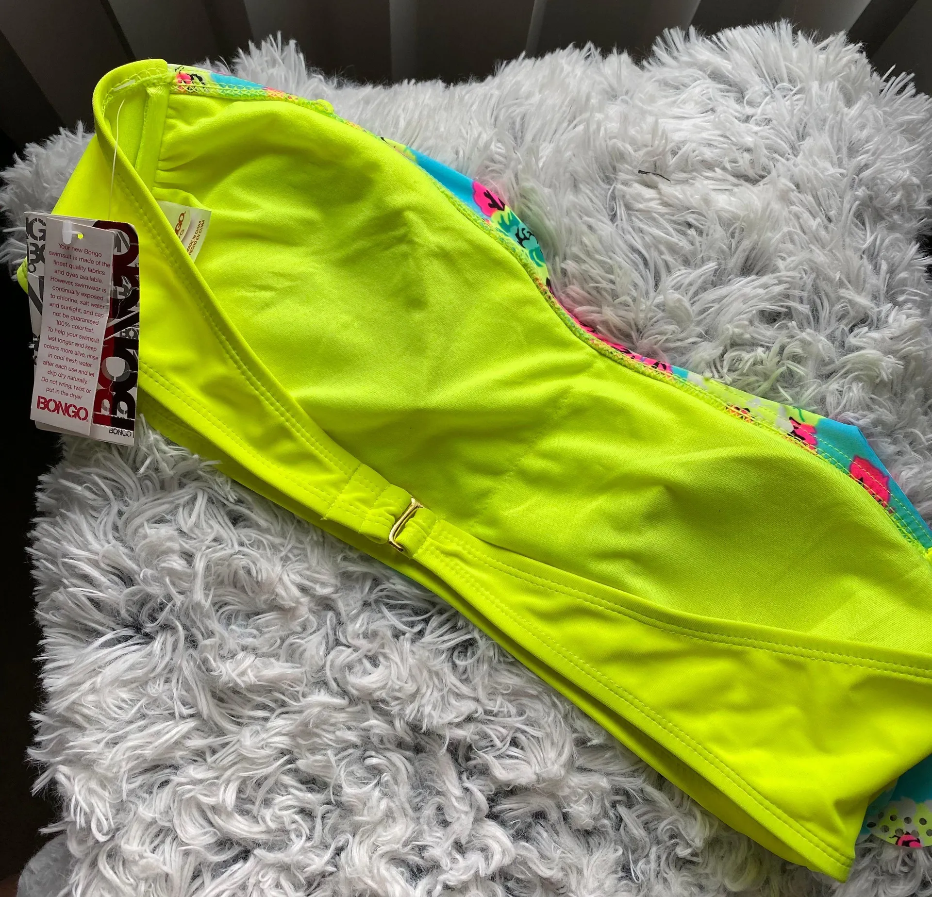 Bikini Bra Top Neon Yellow Blue Ruffles. - Image 2