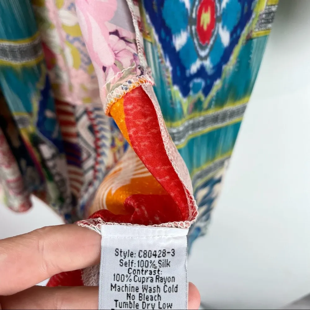 Johnny Was Patchwork Print Multicolor Silk Kimono Top Oversized Sz XS - Image 11