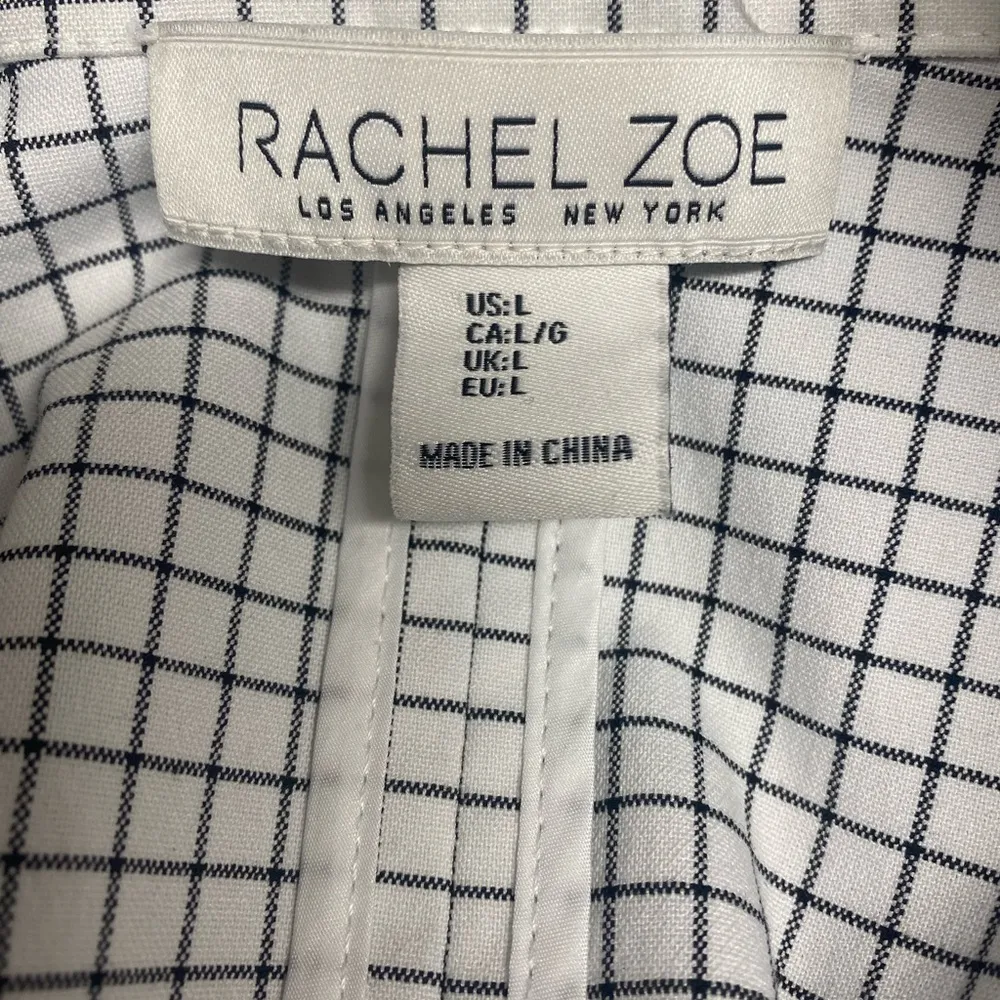 Rachel Zoe Open Front Blazer Women's S White Black Check 3/4 Sleeve Ruche Size L - Image 3
