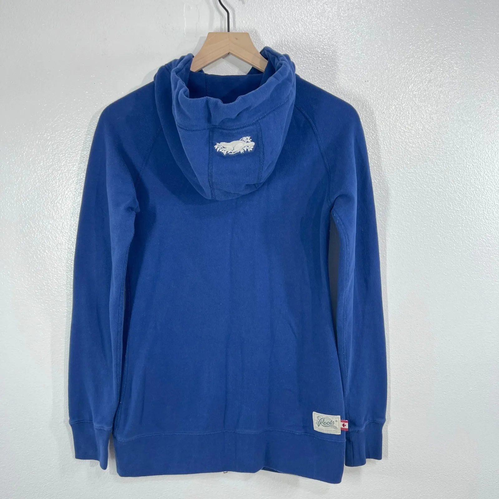 Roots Canada Full Zip Hoodie Womens Small Blue Beaver Logo Sweatshirt Sporting - Image 2