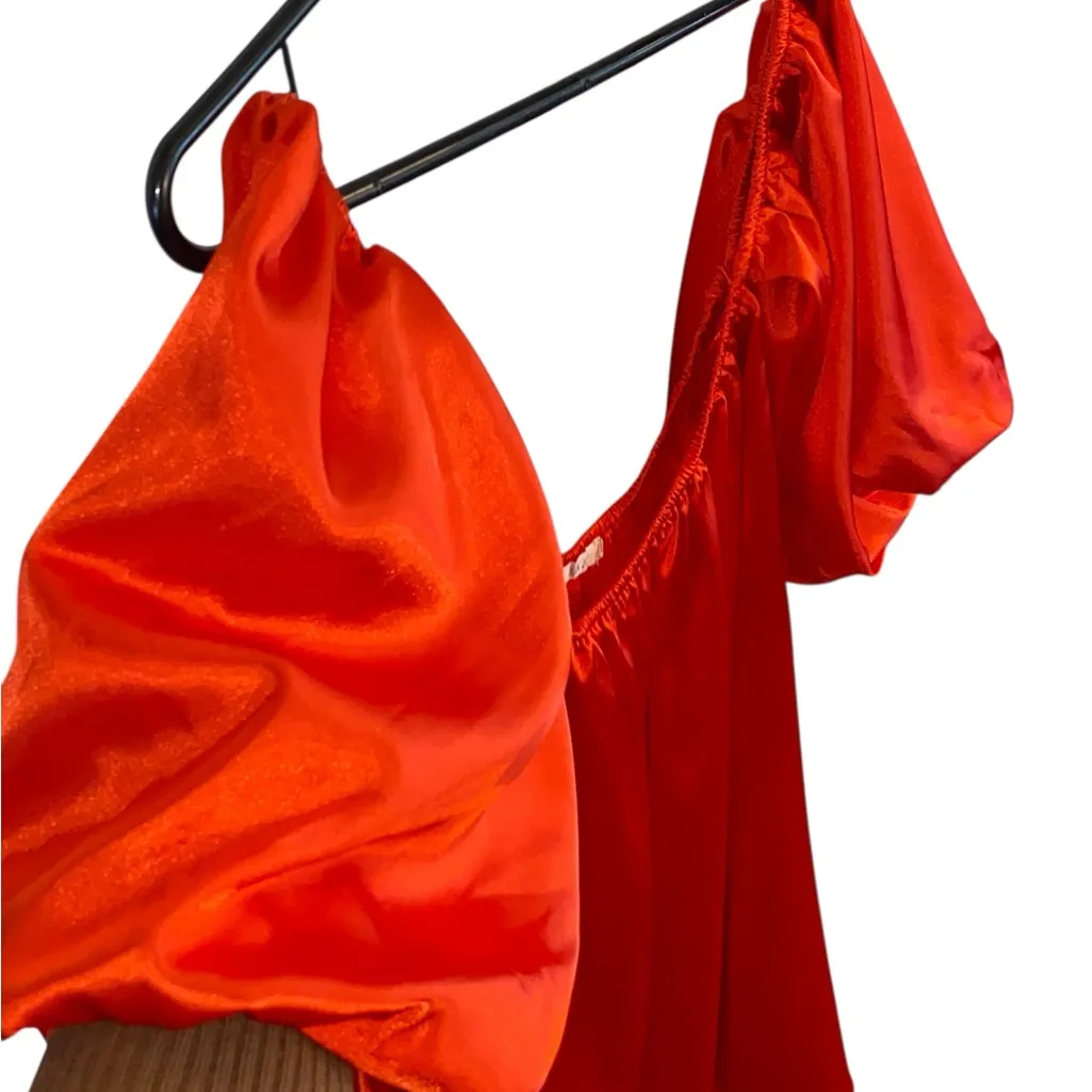 San Joy Vibrant Red Satin Poof Sleeve baby doll Mini Valentines party dress - Image 8