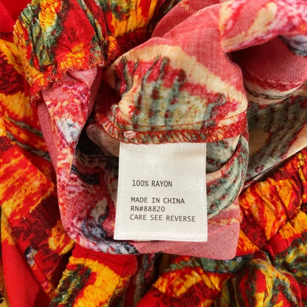 Women’s Christian Siriano BOHO rayon red tucán tropical print wide leg pants XS - Image 6