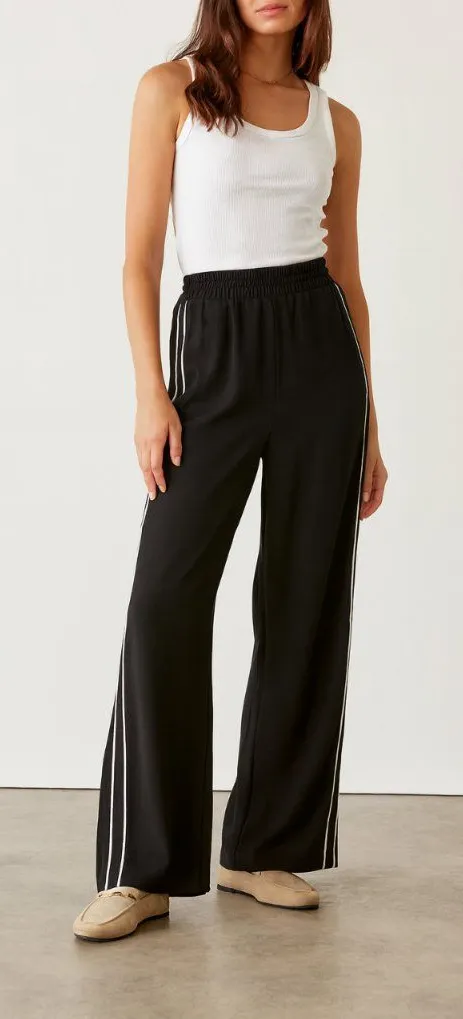 Elie Tahari black wide-leg trousers or track pants white side stripe Size L - Image 1