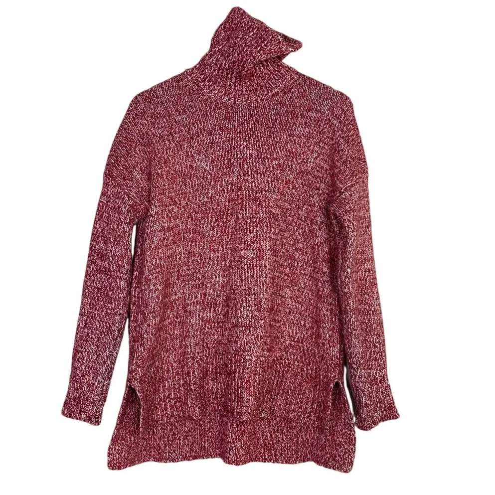 J.Crew Oversized Wool Blend Chunky Cable Knit Turtleneck High Low Sweater S Red - Image 13