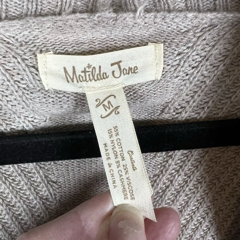 Matilda Jane Womens Cardigan Medium Beige Dream Chasers Lets Get Away Open Knit - Image 6