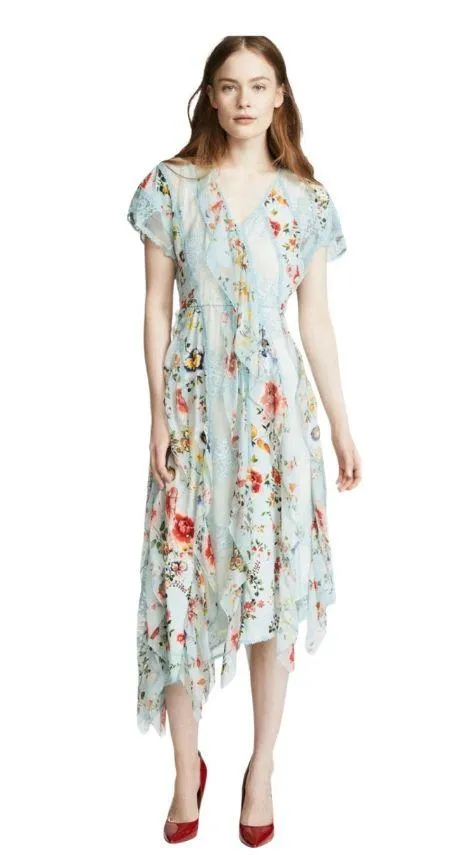 Alice and Olivia Kadence Silk and Lace Godet Dress w/ Ruffled Frills Size 4 - Image 5