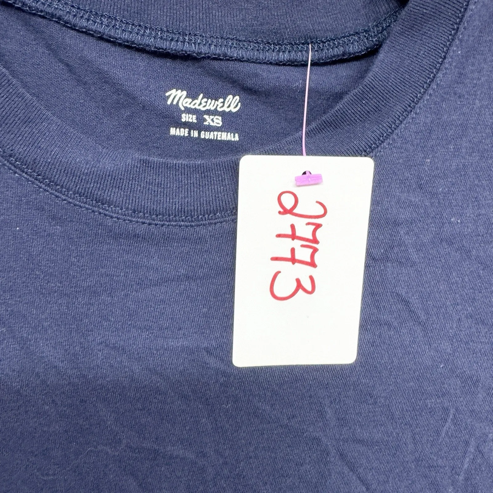 Madewell Blouse Women Size XS Navy Cotton Crewneck Short Sleeve Tee Shirt Casual - Image 3