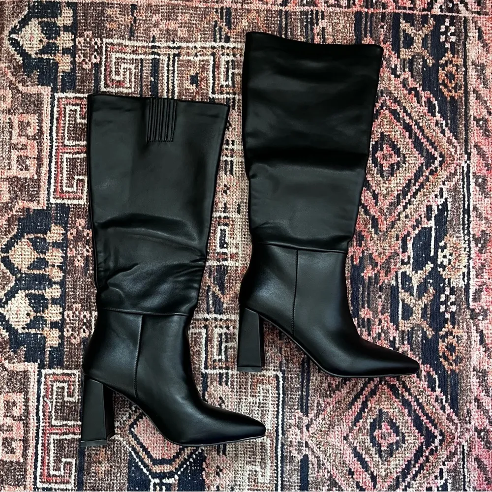 Vesper Black Faux Leather Knee High Heeled Boots 6 - Image 5