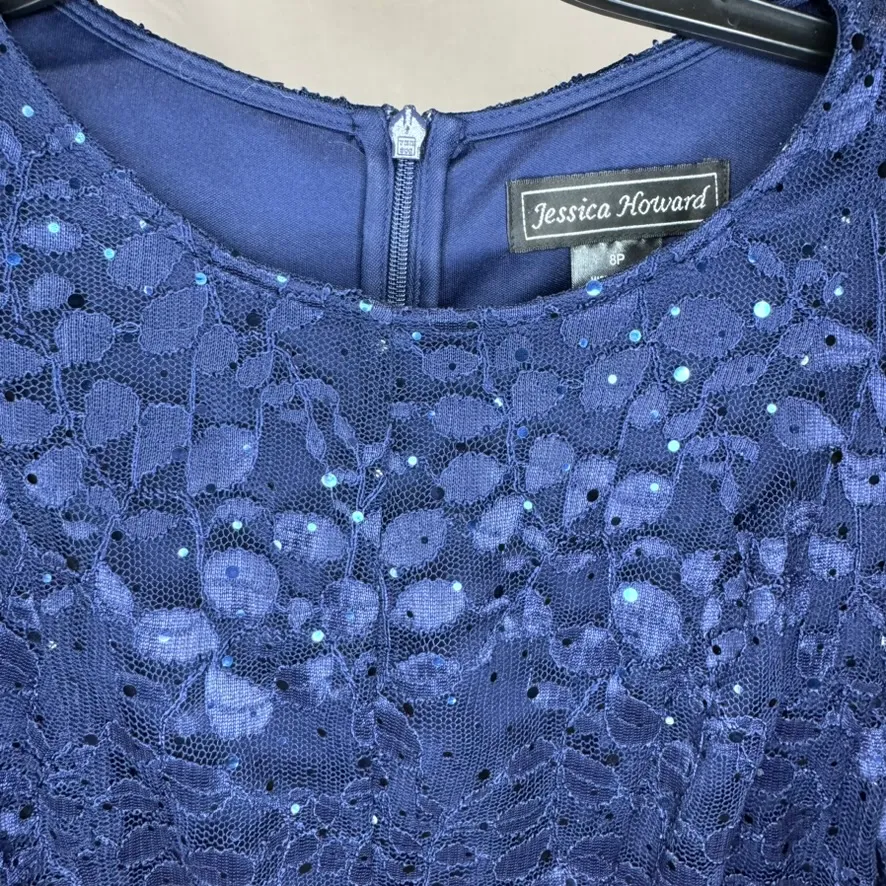 Jessica Howard Navy Lace Prom Dress - Image 3