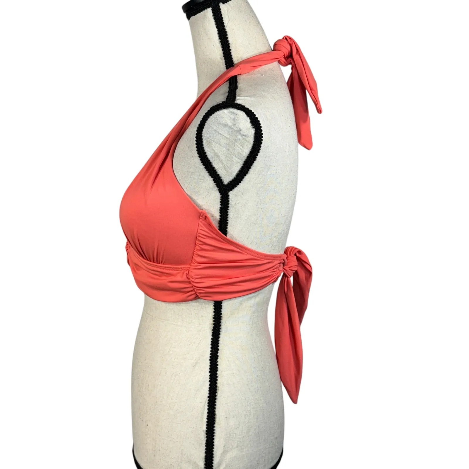 Soma Large Draped Tie Halter Bikini Swim Top Padded Cups Shirred Sides V-Neck - Image 5