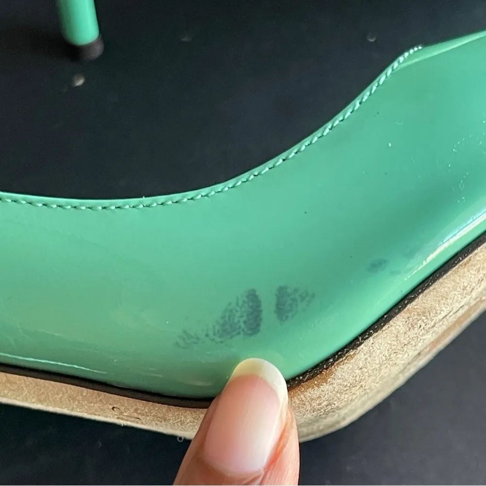 JIMMY CHOO | Seafoam Green Peep Toe Patent Leather Heels Sz 35.5 - Image 7