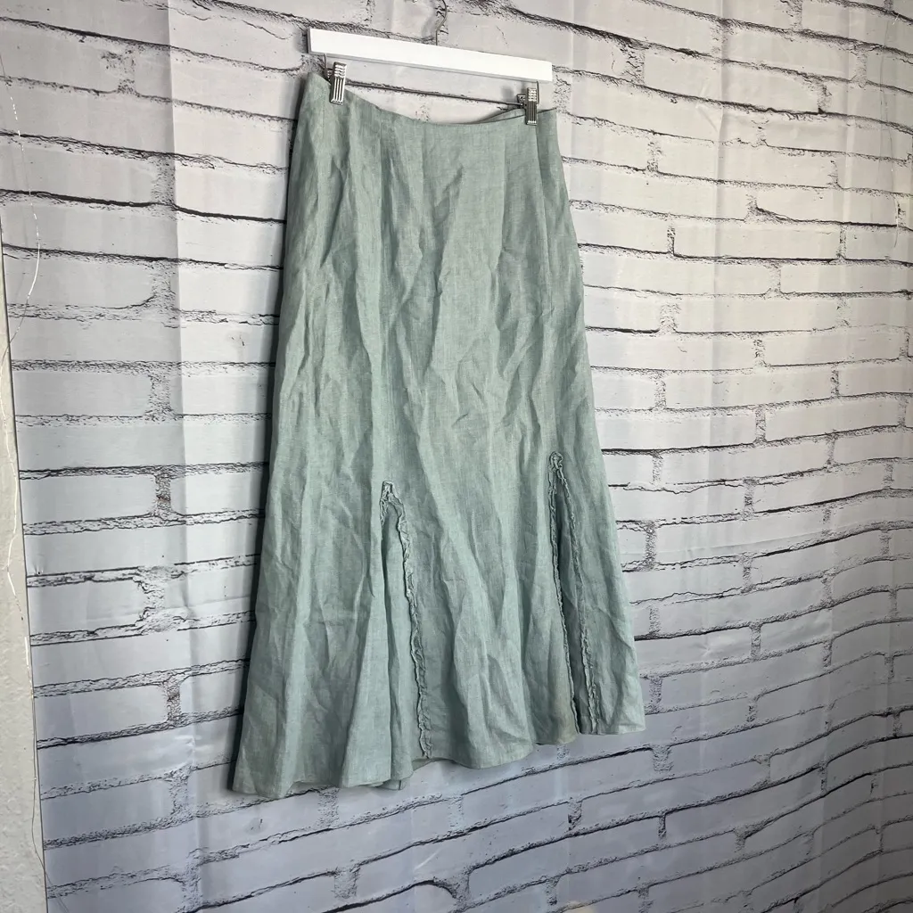 Margaret O’Leary Linen A-Line Maxi Skirt Slate Off-White Size M Cottagecore Boho - Image 2