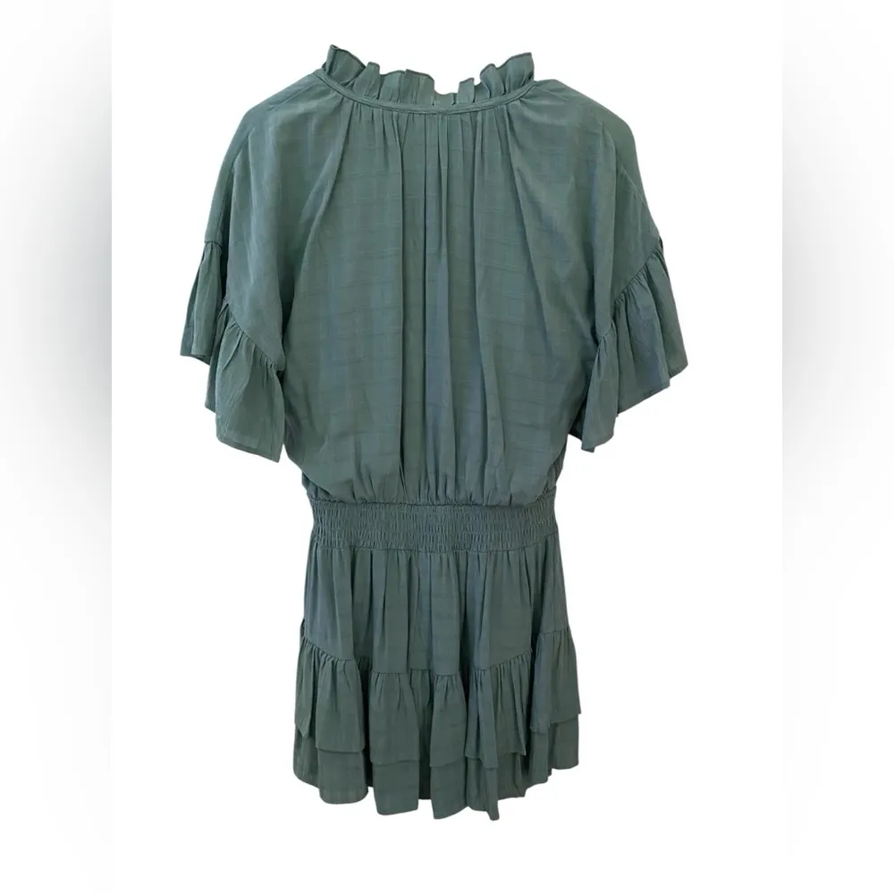 entro V-neck Ruffle Short Sleeve Smocked Waist Tiered Dress Size Medium Teal - Image 2